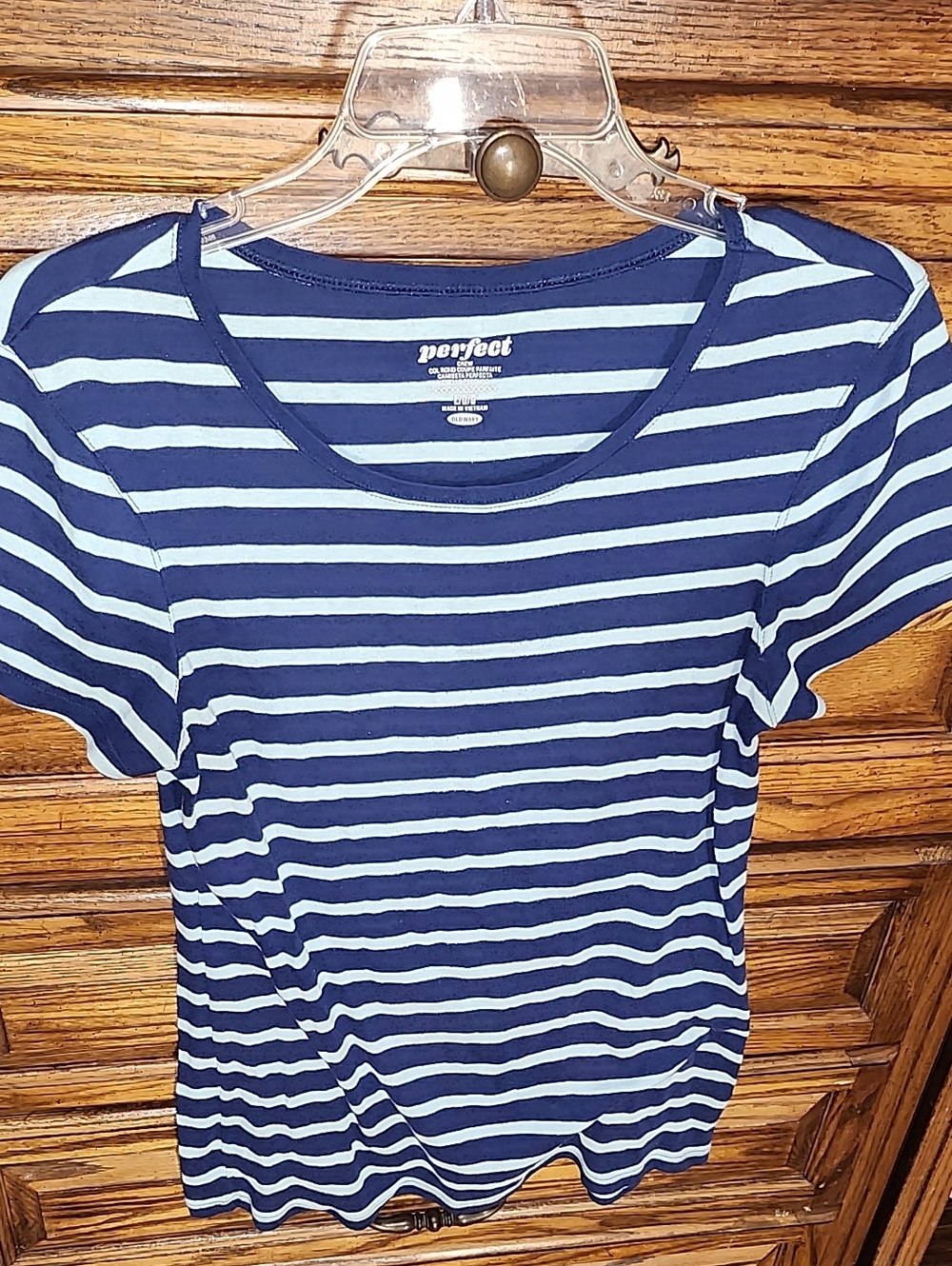 Old Navy Navy & Light Blue Striped Short Sleeve Tee - Crew Neck